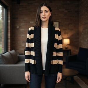INC Striped Black and Tan Women's Cardigan Sweater size Large